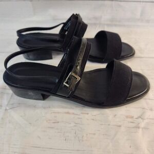 Munro‎ Morocco Black Leather Gore Strap Blocked Heeled Sandals - Womens 11.5 M